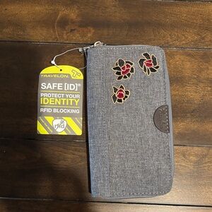 Travelon Charcoal Wallet with Red Floral Design